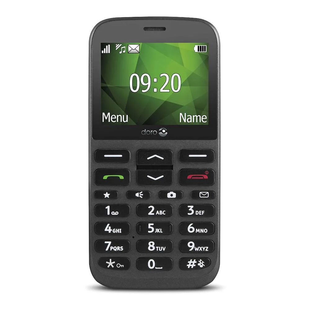 Doro 1370 easy-to-use mobile phone for seniors, featuring large buttons and a camera. Silver Doro 1370 mobile phone in uk