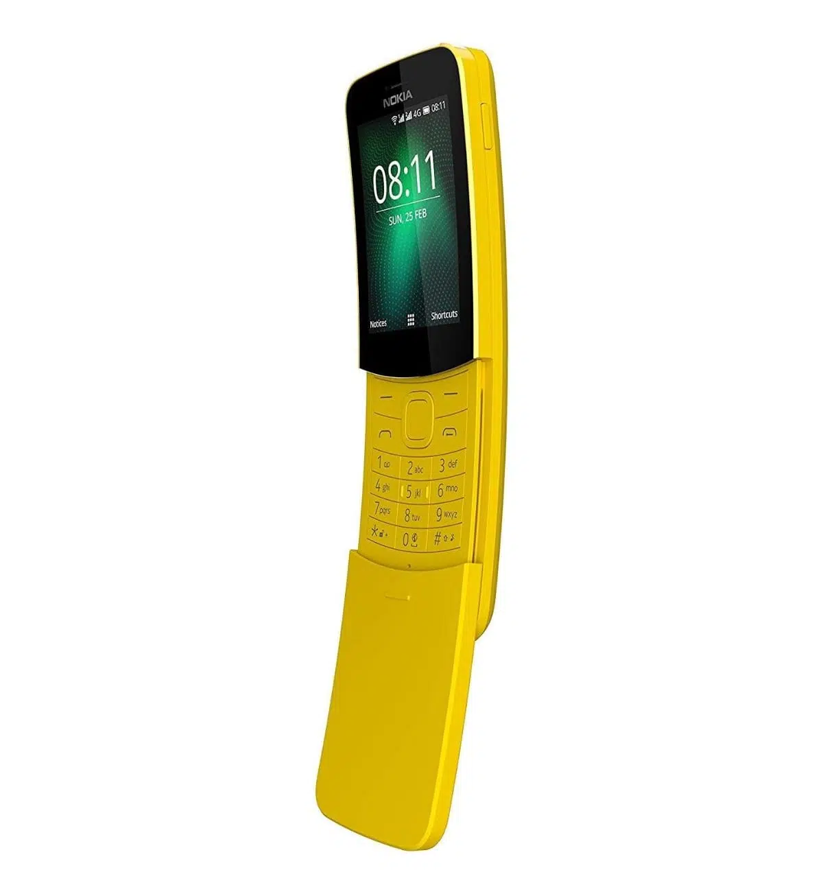 A person using the Nokia 8110 4G phone to browse the internet on a park bench.