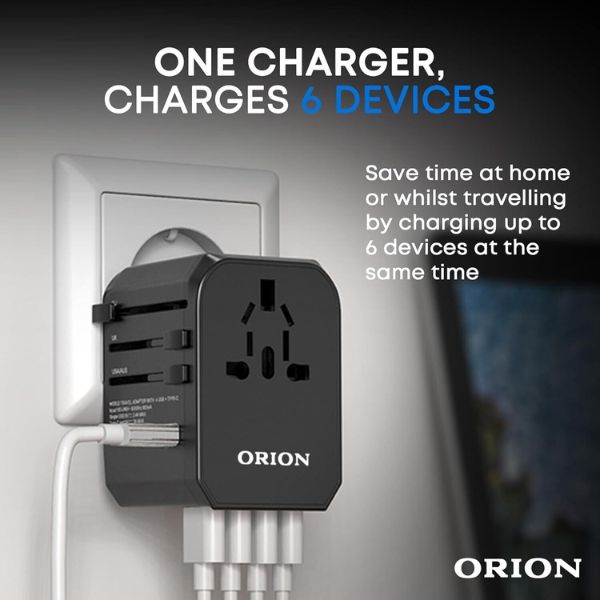 ORION Universal Travel Adapter Worldwide with 4 USB Ports 5.6 A Type C Fast Char