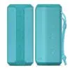 Blue Sony SRS-XE200 portable Bluetooth speaker with a strap.