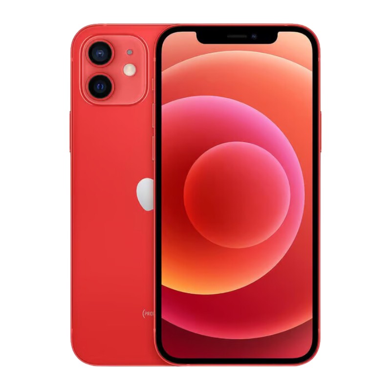 Refurbished red iPhone 12 with dual-camera system