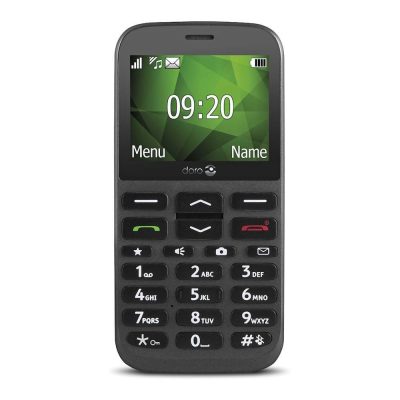 Doro 1370 easy-to-use mobile phone for seniors, featuring large buttons and a camera. Silver Doro 1370 mobile phone in uk